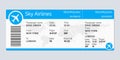 Plane ticket template. Airplane flight ticket blank. Boarding pass. Vector illustration. Royalty Free Stock Photo